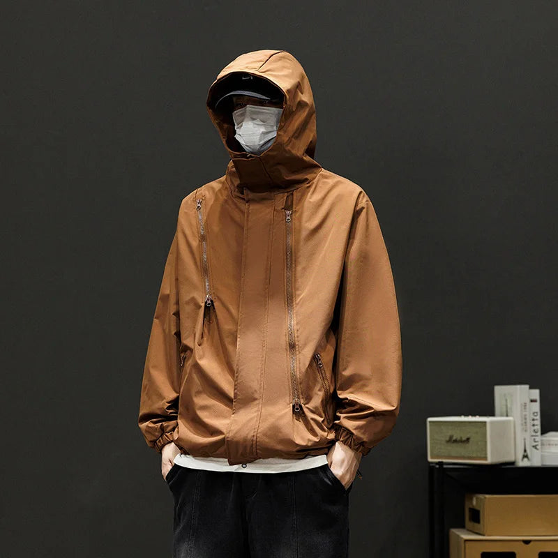 Japanese Windbreakers Men's Jacket Zipper Coat Cargo Waterproof Jackets Bomber Camping Loose Thin Softshell Hooded Hiking Jacket