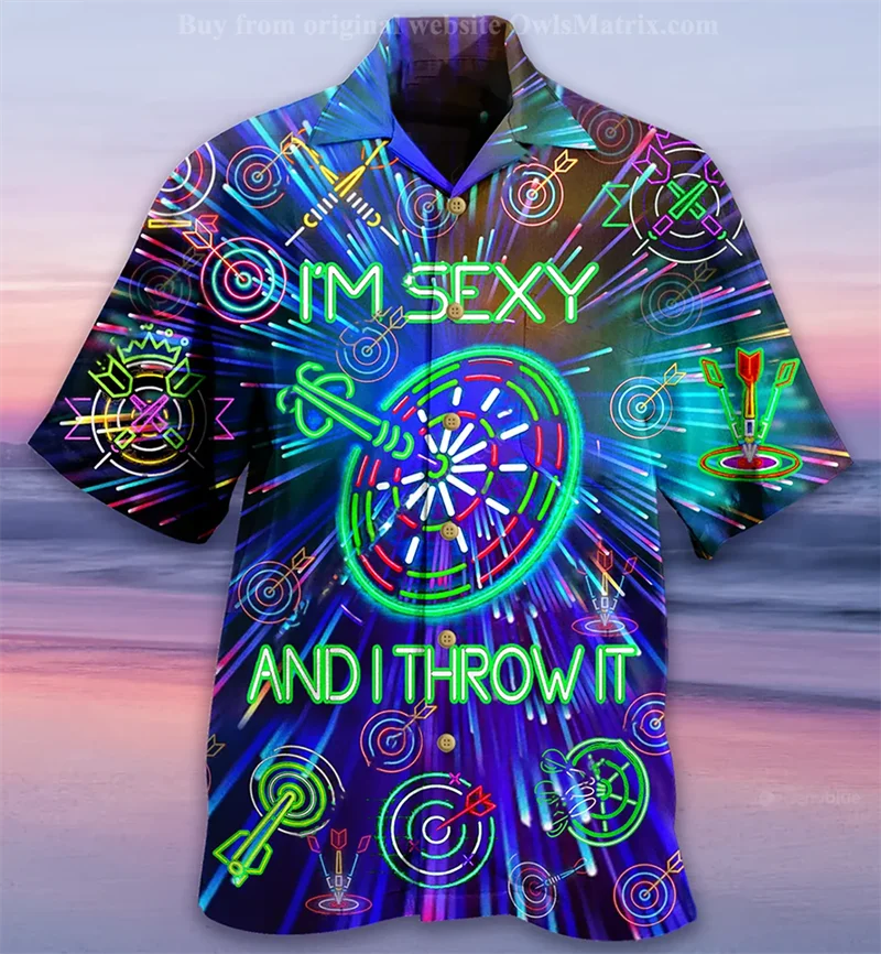 New Men's Cuban Collar Shirts 3d Dart Target Print High-Quality Men Clothing Beach Party Sportswear Casual Hawaiian Shirt Blouse