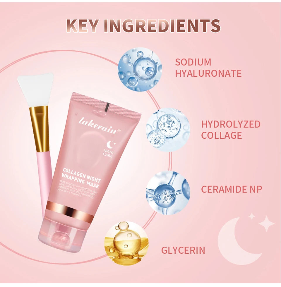 Collagen Overnight Wrapping Peel Off Facial Mask, Korean Collagen Night Wrapping Mask Deeply Hydrates Night Care Mask Cream 75ml