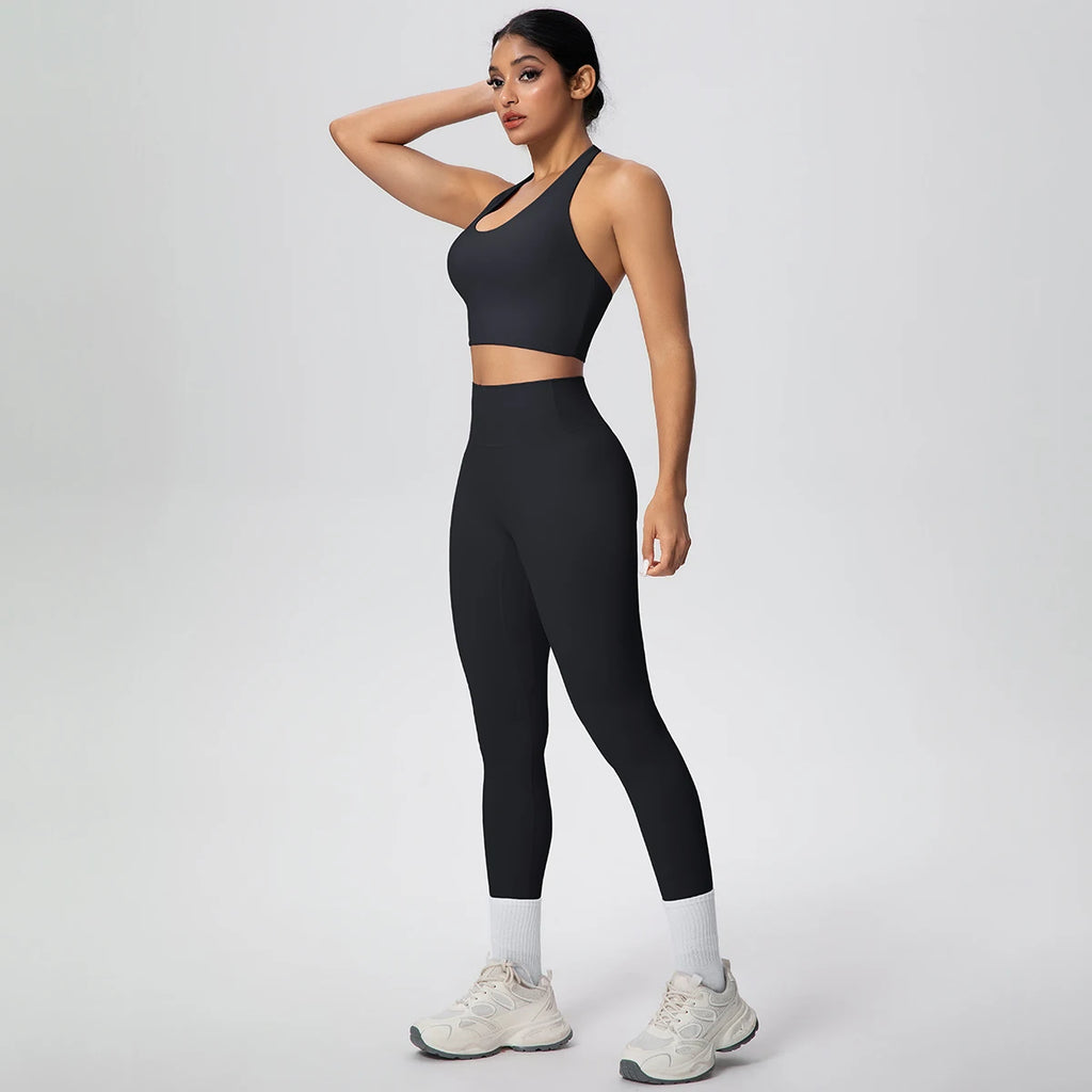 2PCS/set Yoga Set for Woman's Sexy Backless Halter Bra Sports Top Quick Drying Legging Summer Gym Fitness Pants Yoga Set