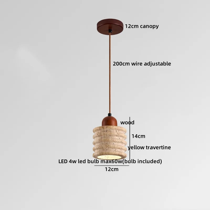 IWHD Yellow Travertine Stone LED Pendant Lamp Living Dining Room Table Inside Retro Wood Hanging Lights Fixture Lampara Colgante