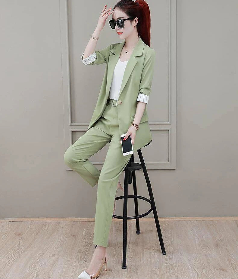 Two Piece Set Pants for Women Professional Trouser Suit Blazer and Womens 2 Pant Sets Top Outfit Wear To Work Office Pink Classy