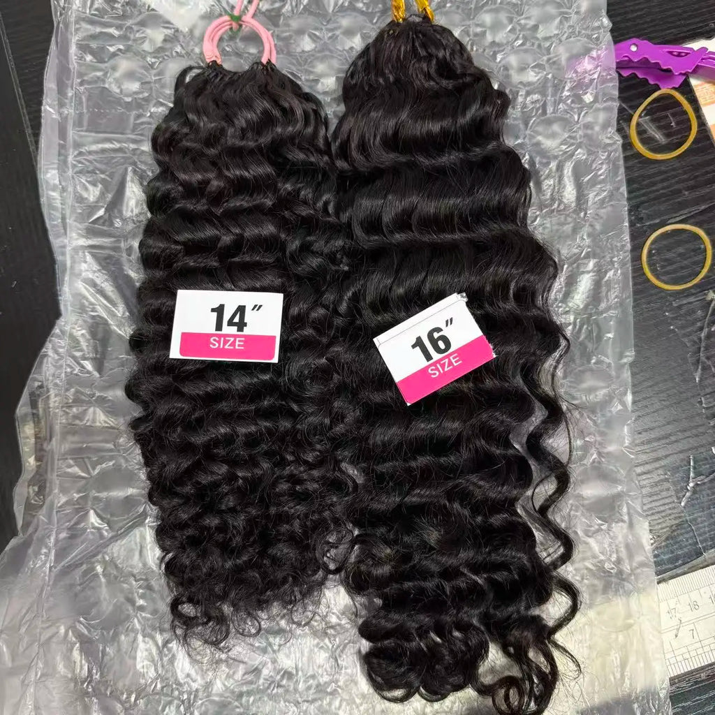 Pre-Separated Feather Crochet Human Hair Bundles Jerry Kinky Curly Deep Wave Hair Miracle Knots Braiding hair for Women
