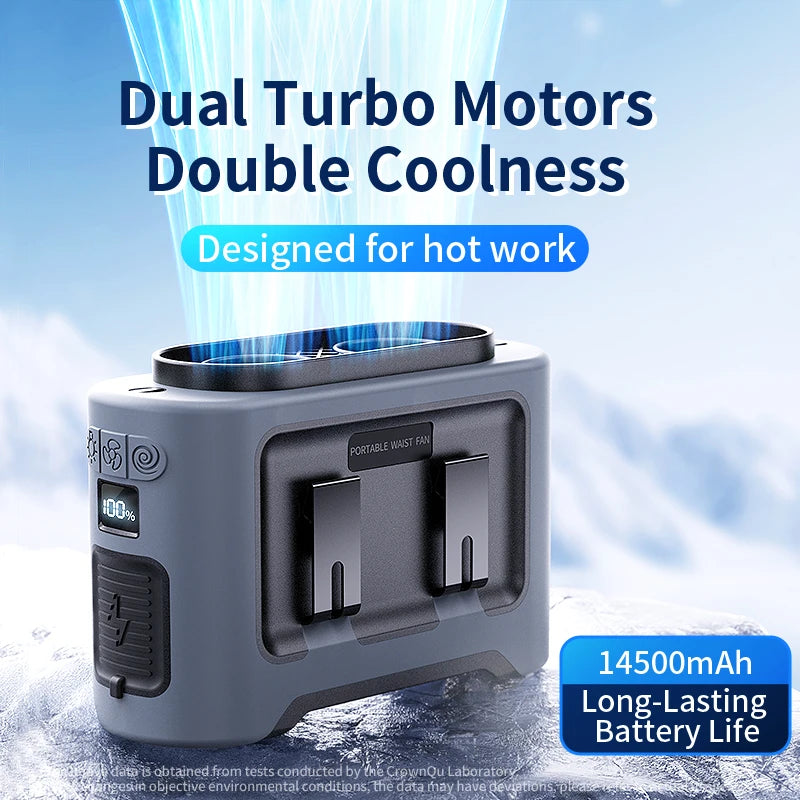 2026 New Upgrade 14500mAh Outdoor Fan Portable Waist Hanging Neck Strong Dual Air Vents Fans For Travel Sports Courier