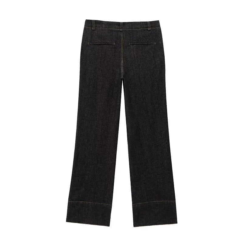 MUJER 2025 Denim Women's Pants Sets Button up Shirt Two Piece Outfits Woman High Waist Women's Trousers Suits Spring Lady Sets