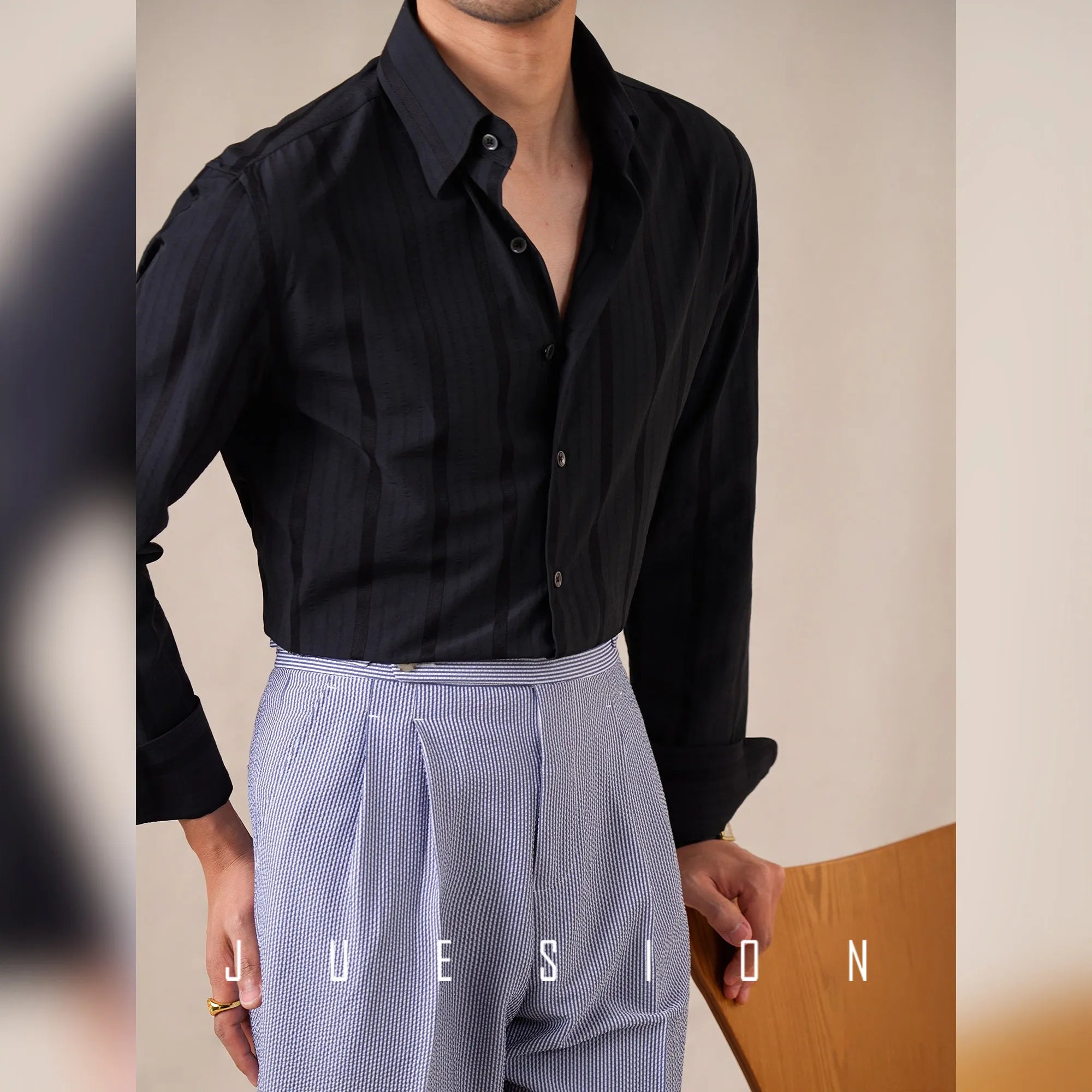 Anti-wrinkle Tianshan Cotton Italian Long Point Collar White Striped Shirt Men's Long Sleeve Casual Business Shirt