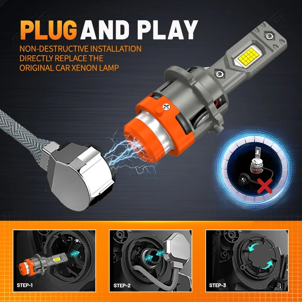 D2S D4S Led Car Headlights Bulb D2R D4R LED Car Light High Power 5200W 1:1 Plug and Play 9980 CSP Chip Turbo Lamp 6500K White