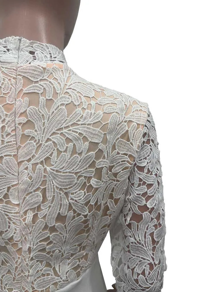 Elegant Party Dresses Woman Fall Fashion Lace Long Sleeve See Through Dress Vintage Laides Evening Dress Wholesale Dropshipping