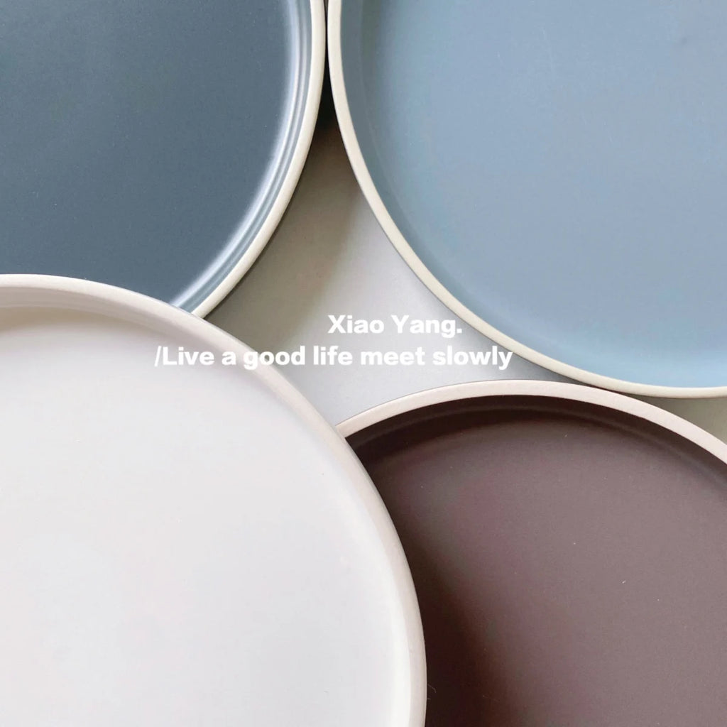 Nordic Style Ceramic Plate Pure Color Brown White Underglaze Dining Utensils Simple And Elegant Ins Style Flat Dishware