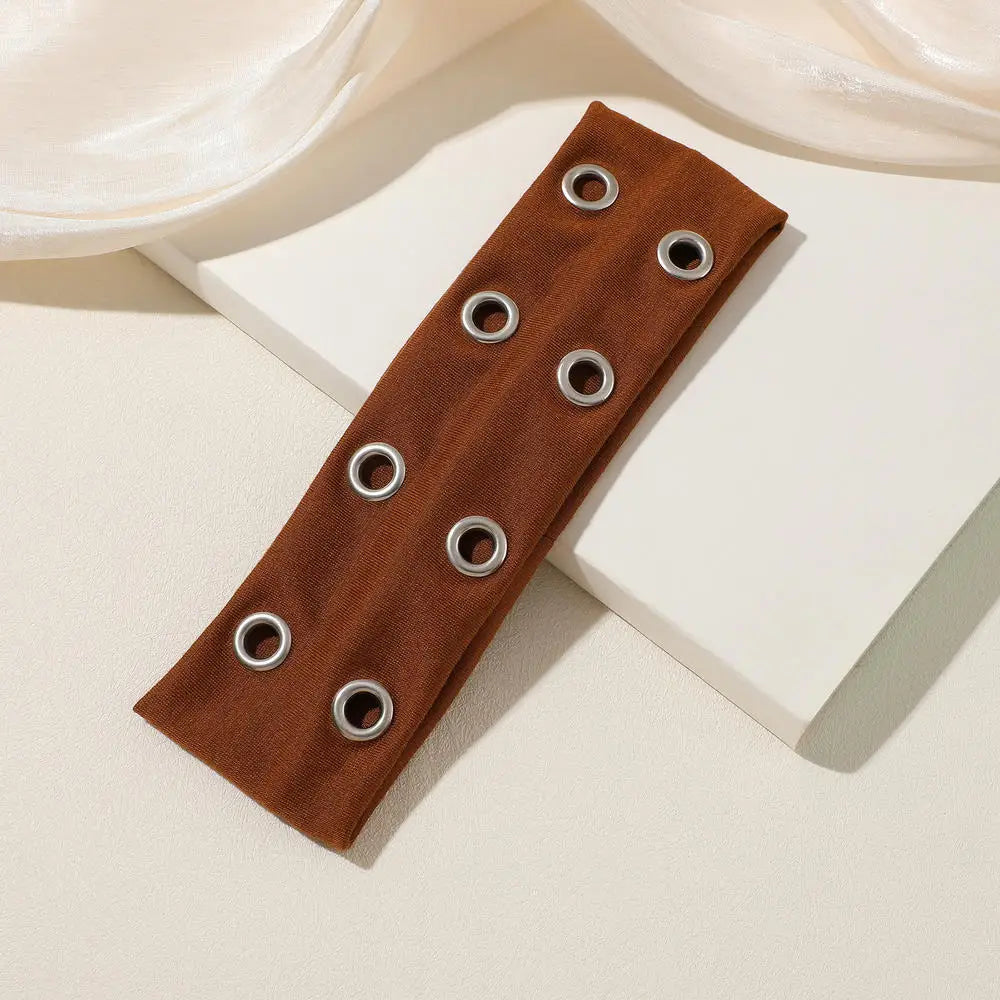 Y2K Girl Hollowed Out Wide Elastic Headband With Eyelets Punk Headwrap Rock Grunge Stretchy Headbands for Women Hair Accessories