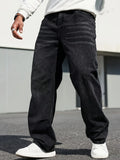 Men's Classic Straight-Leg Jeans - Cotton Blend, Dark Blue Denim, Non-Stretch, All-Season Wear, Comfort Fit with Slant Pockets
