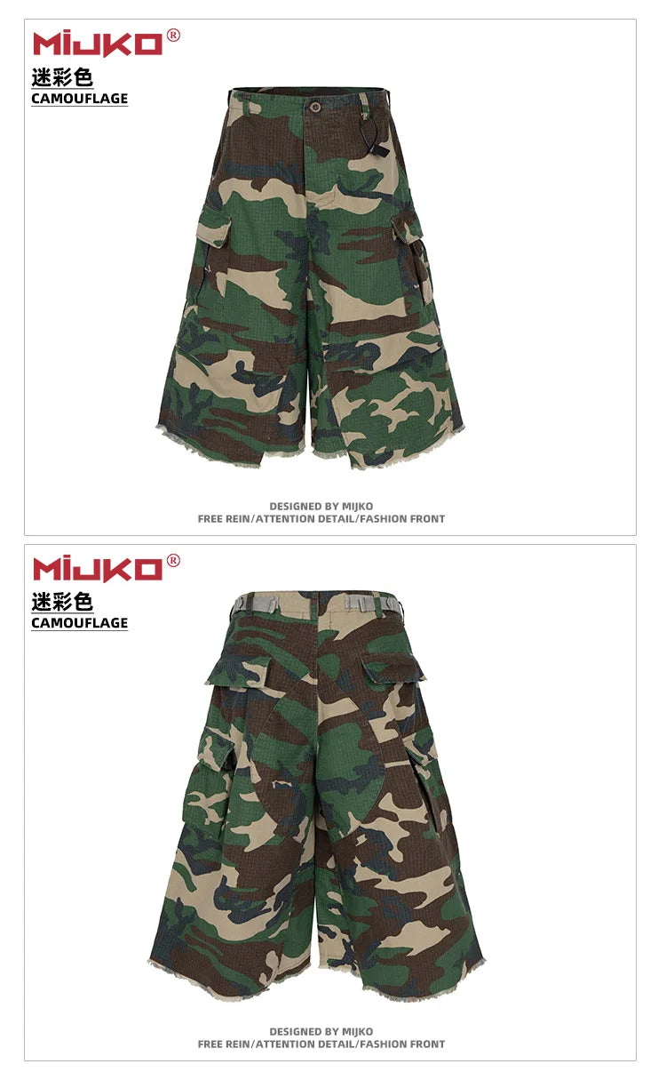 MIJKO Camouflage Work Short Pants Playful Youth Style Casual Loose Fit Cargo Shorts for Active Wear 8486