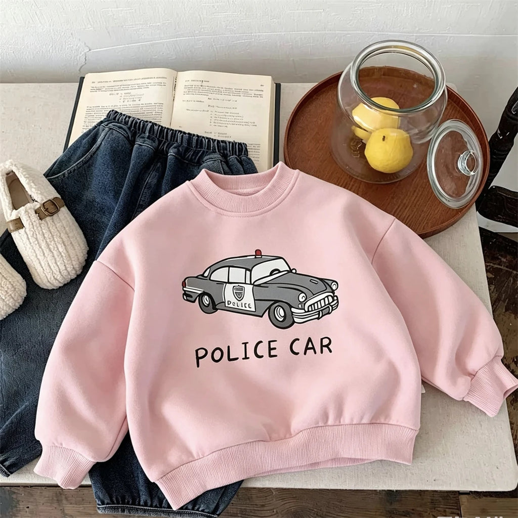 Little Car Print Hoodie Fashion Casual Autumn Clothing Round Neck Pullovers Simple All-match Tops Baby Boys Girls Sweatshirts