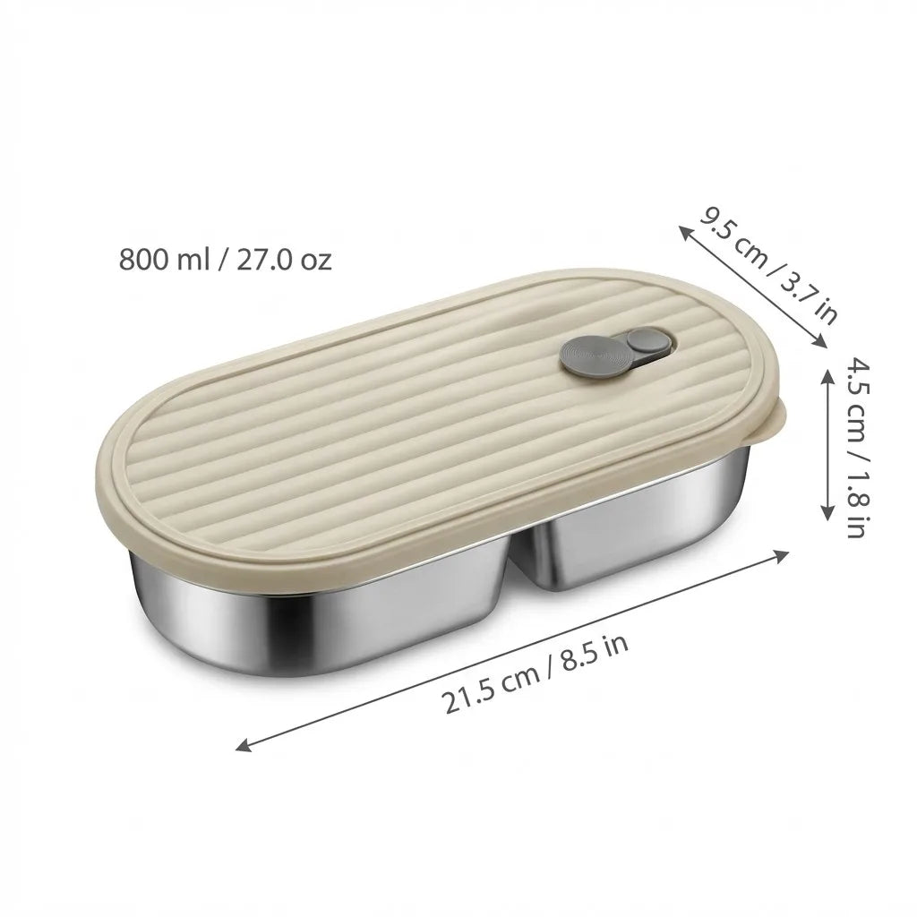 Microwaveable 304 Stainless Steel Bento Box Oval Divided Lunch Box 2 Grids Food Storage Container For Kids Students School
