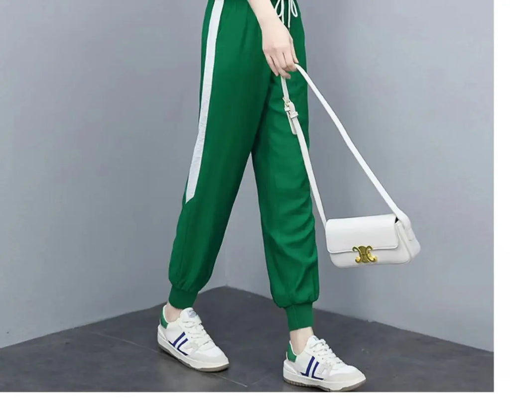 2 Piece Sets Women 2024 Summer Fashion Contrast Color Half Zipper Short Sleeve Tops Casual Pockets Sports Joggers Pants Outfits
