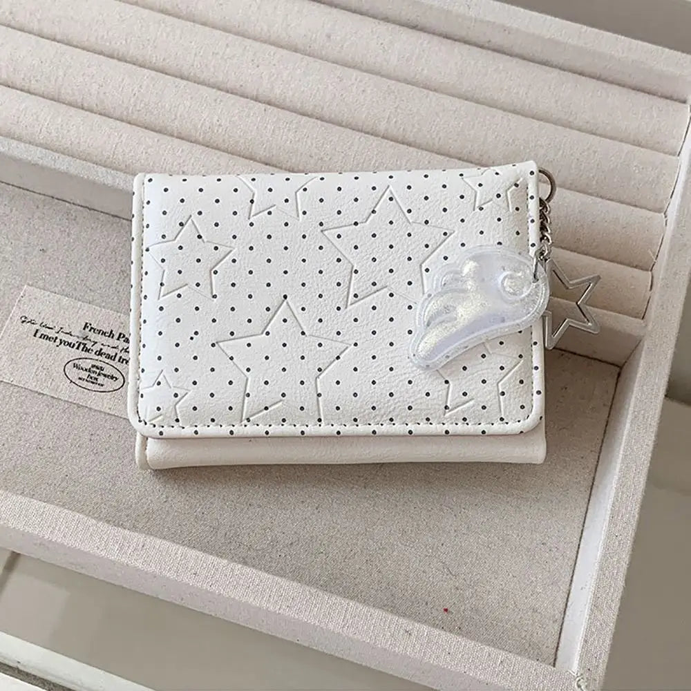 Fashion Y2K Tri-fold Wallet Wing Pendant Star Dot Coin Purse Zipper Clouse Multicolor Women's Wallet for Students