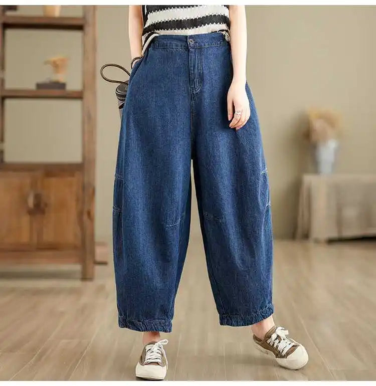 2026 New Women's Retro Literary Baggy Jeans Simple Versatile Wide-leg Washed Denim Trousers Casual Streetwear Ladies Harem Pants