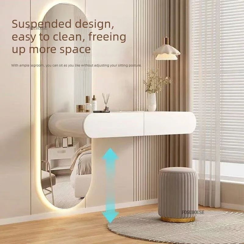 Nordic Wall-mounted Makeup Vanities with Full-length Mirror Vanity Desk Creative Bedroom Furniture Wooden Storage Dressing Table