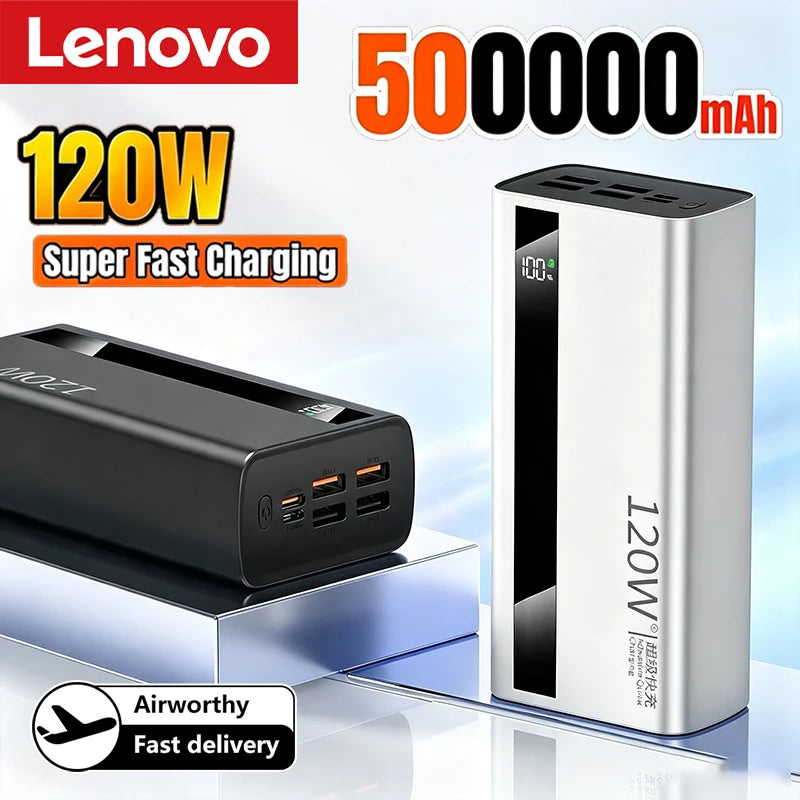 Lenovo 120W 50000mAh CCC Power Bank Super Fast Charging Ultra Capacity Portable Battery Charger LED Digital Display For IPhone
