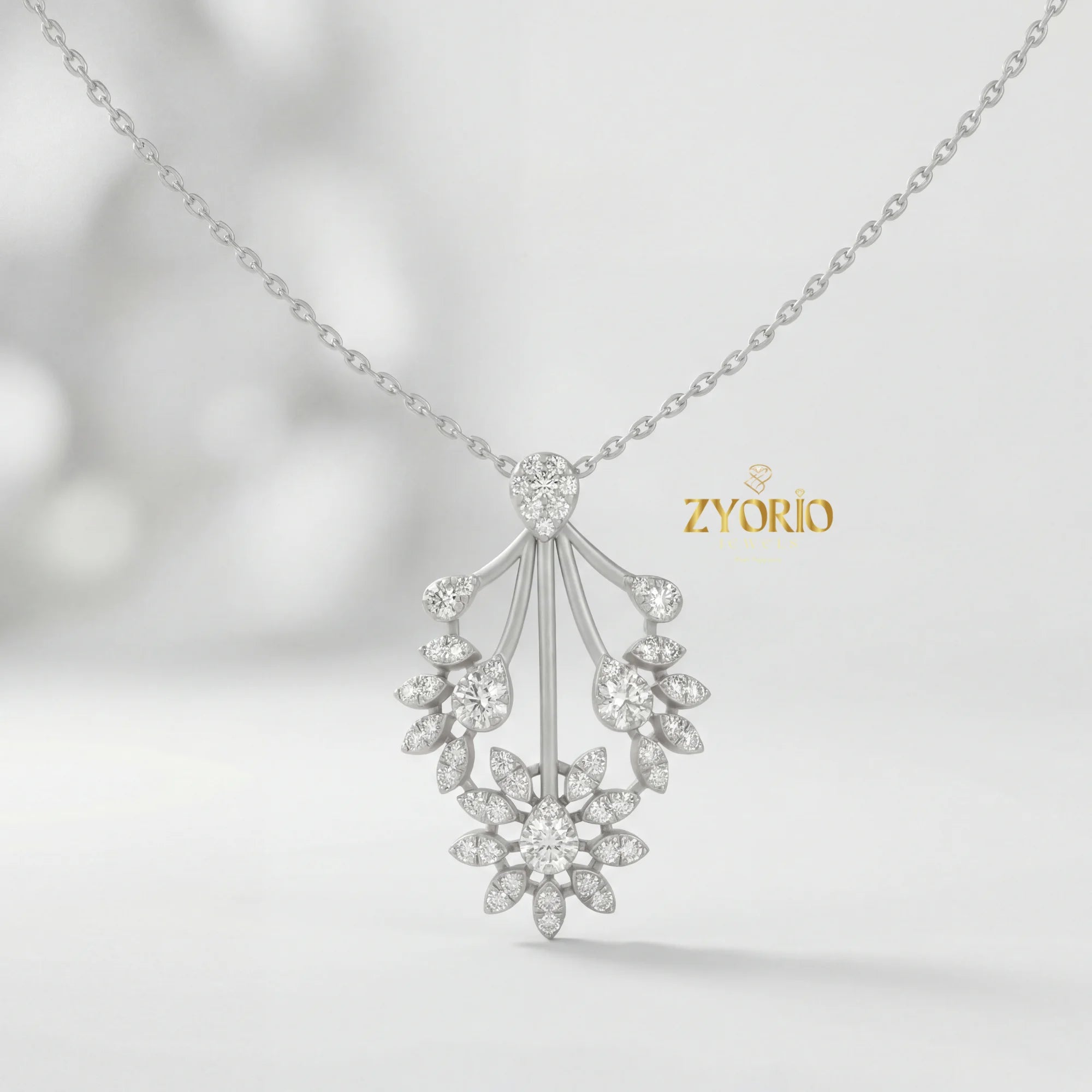 Luxury Floral Burst Lab Grown Diamond Pendant Necklace in 925 Silver Gold | IGI Certified Custom Women Fine Jewelry Supplier