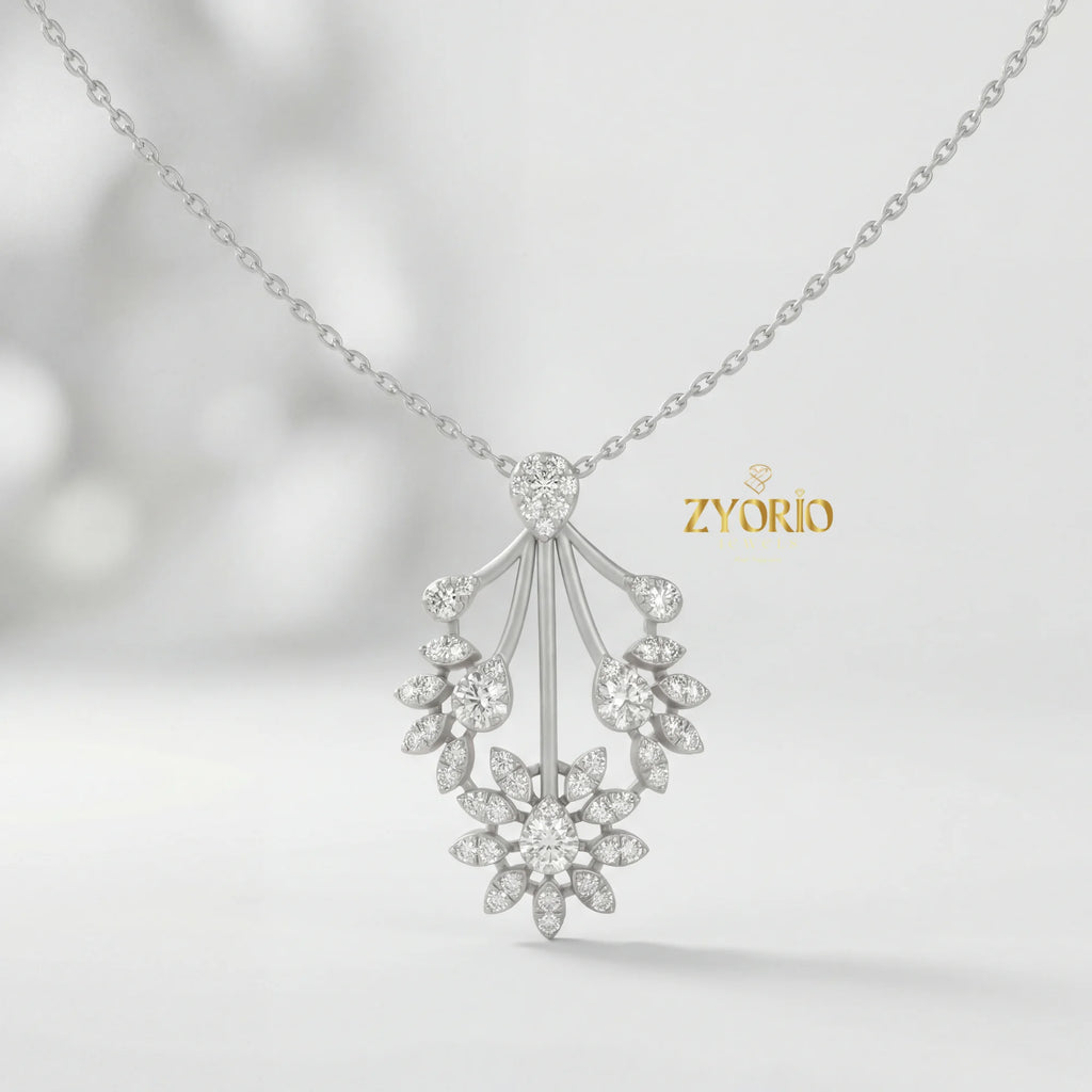 Luxury Floral Burst Lab Grown Diamond Pendant Necklace in 925 Silver Gold | IGI Certified Custom Women Fine Jewelry Supplier