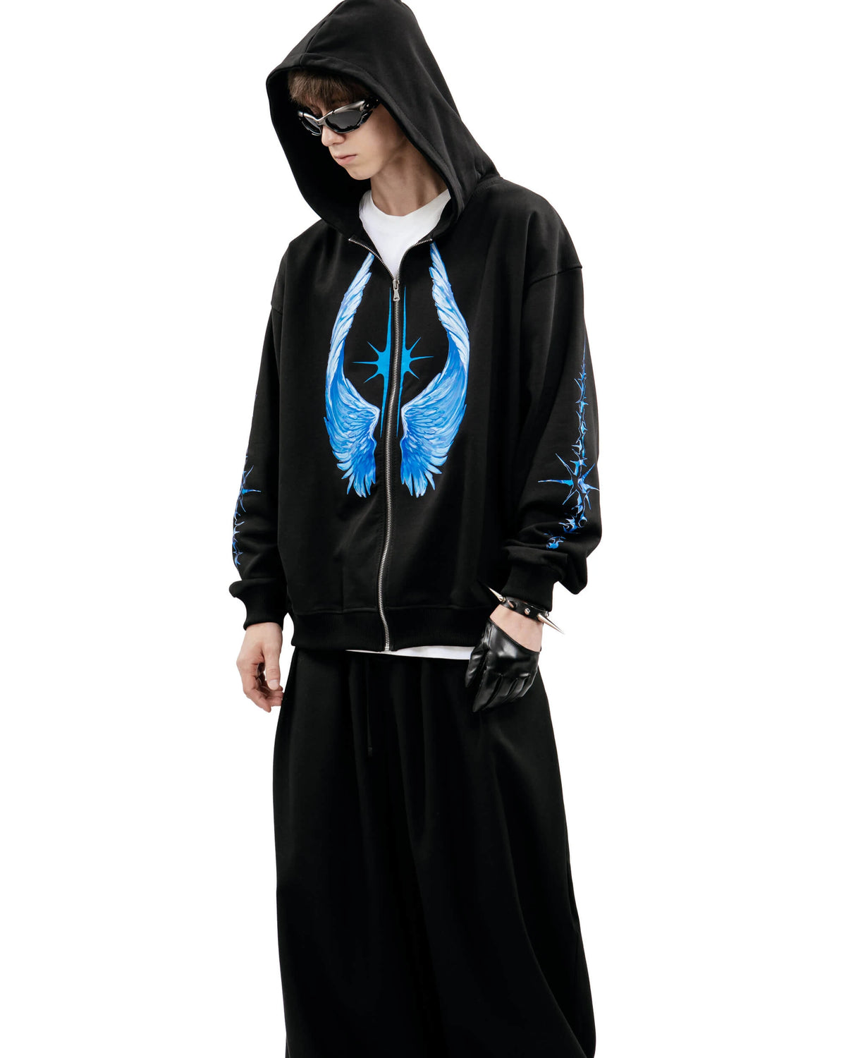 Streetwear Men Zipper Hoodie Bright Side Graphic Print Zip Hooded Pullover Sweatshirt Hip Hop Jacket Y2K Coat Clothing Goth Tops