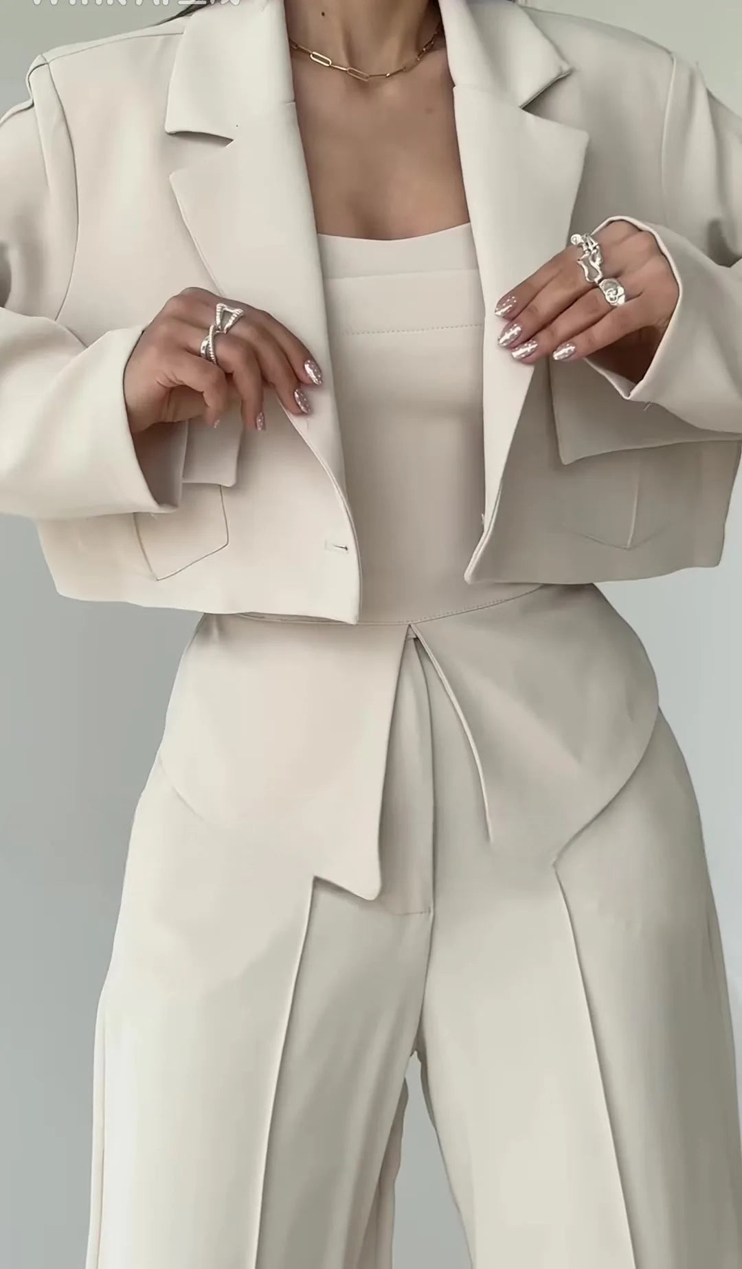 Pant Set Women 3 Piece Sets Lapel Full Sleeve Blazers Plain Sling Top Wide Leg Long Pants Splice Y2k Streetwear Work Summer 2026