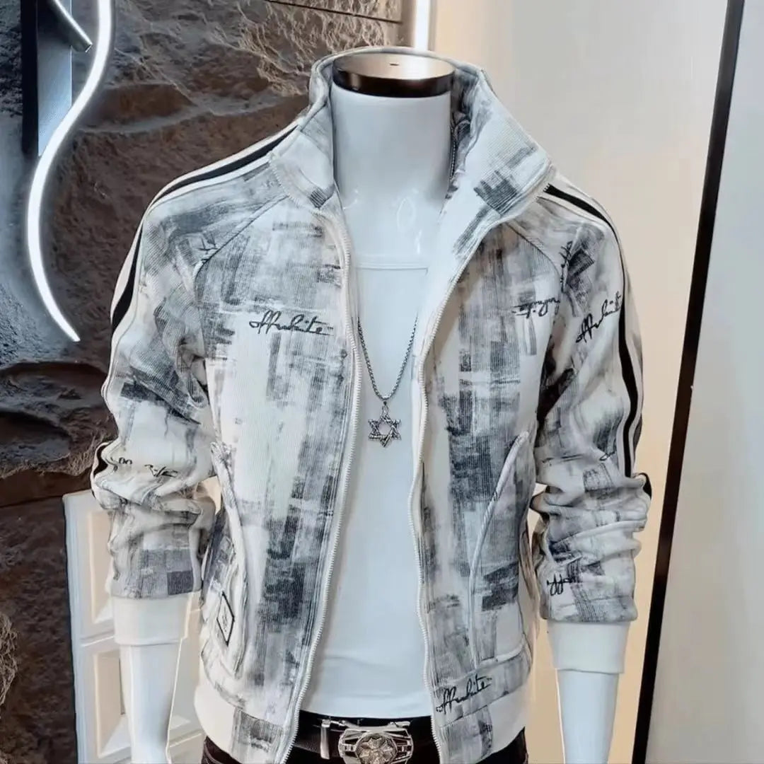 Fashionable Brand Jacket for Men's New Retro Pattern Casual Long-sleeved Jacket Niche Handsome