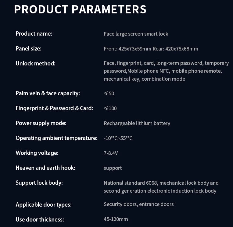 Tuya WiFi High Quality Aluminum Smart Lock Fingerprint Face Recognition Full-Automatic Door Lock With Memory Card For Steel Door
