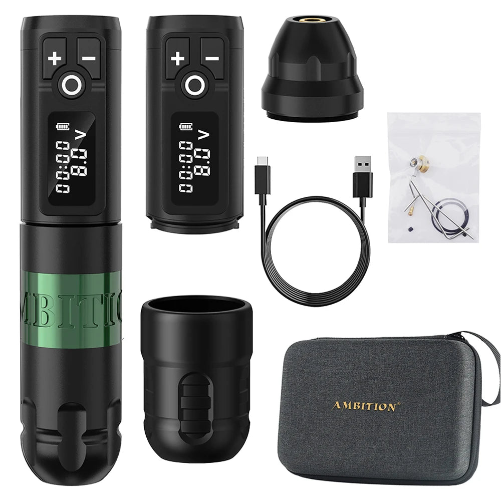 Ambition New Soldier Rotaty Battery Pen Wireless Tattoo Machine Portable Power Pack 2400mAh LED Digital Display For Body Art