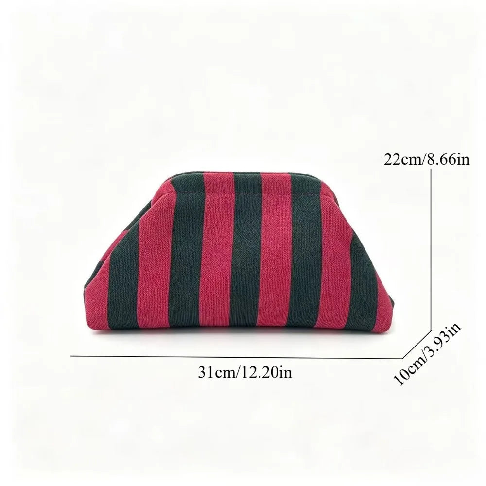New Bright-Colored Knit Bag, Thin Striped Fly-Knit Cloud, Versatile Elegant Portable Makeup Bag, Large-Capacity Handbag