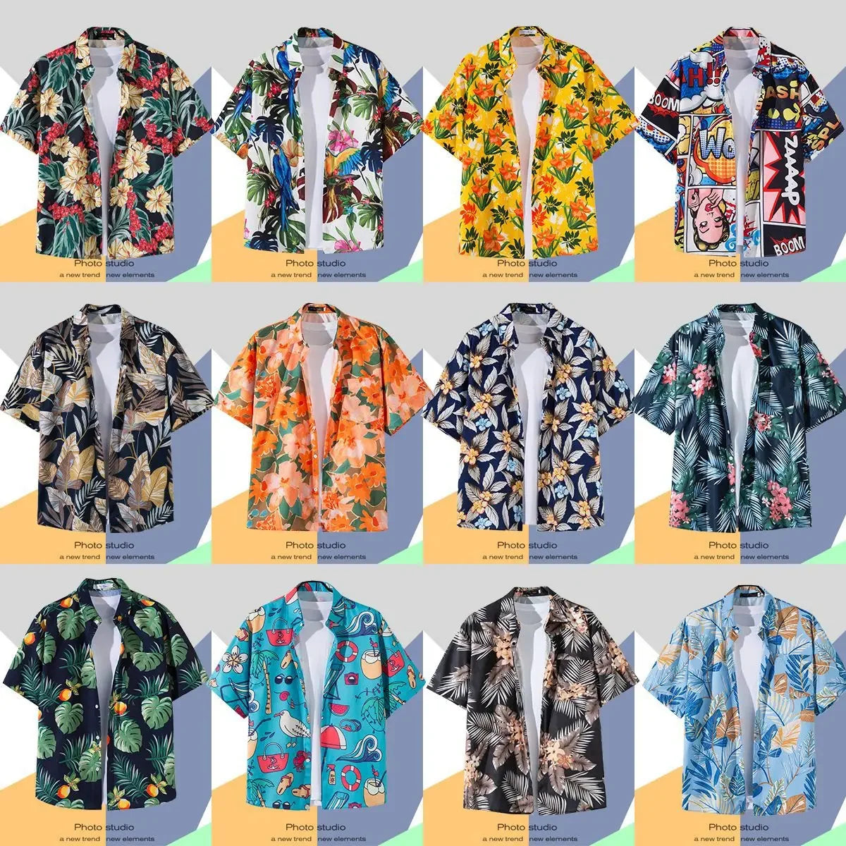 New Summer Casual Short Sleeved Shirt Korean Version Fashionable Men's and Women's Loose Collar Hawaiian Seaside Flower Shirt