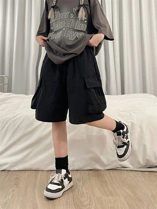 Women High Waist Cargo Shorts American Style Streetwear Summer Wide Leg Pants Fashion Female Big Pocket Loose Shorts