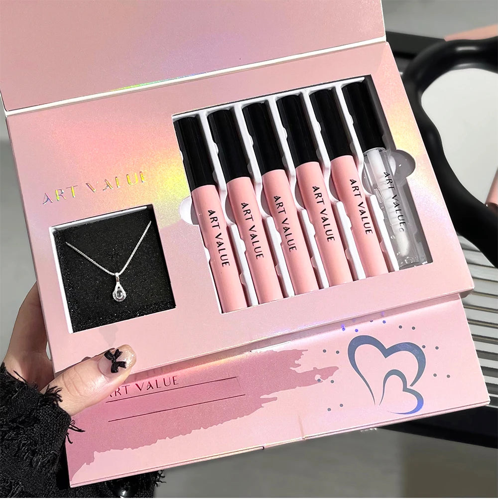 Art Value Black Pink Love Letter Lip Makeup Set Whitening Long-lasting Lip Mud Mirror Lip Glaze Gift Lip Glaze Set