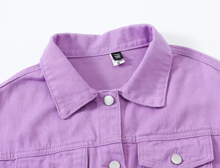 Pink Denim Jacket Women's Spring Autumn Single-breasted Lapel Coat Fashion Green Black Red Blue Outerwear Female Jean Overcoat