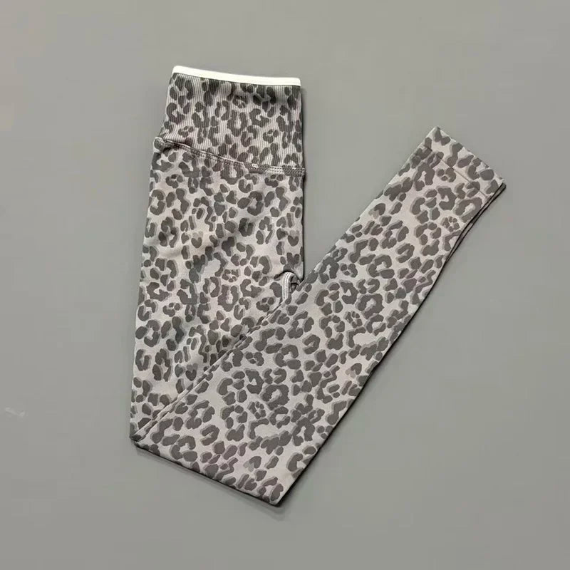 Seamless Leopard Print Leggings Women High Waist Yoga Pants Scrunch Butt Fitness Tights Moisture Wicking Slim Fit Sports Pants