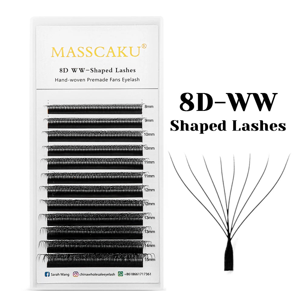 10cases/lot MASSCAKU 3D 4D 5D 6D 7D 8D W Shape Bloom Premade Fans Eyelash Extension Natural Soft Light Full Dense W Shape Lash