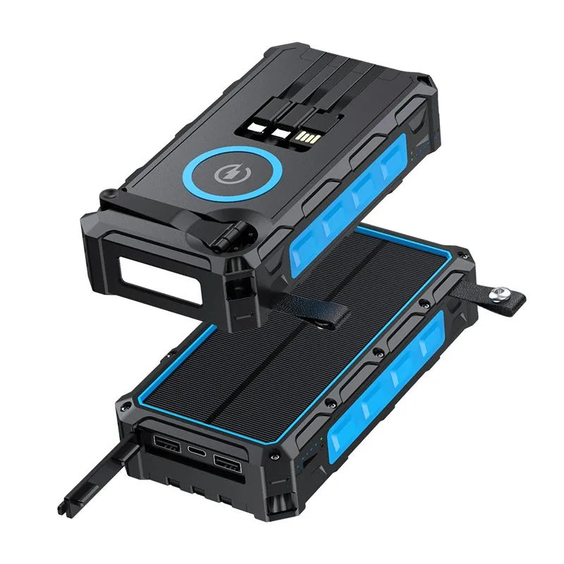 Portable Hand Crank Solar Power Bank With LED Light 20000mAh Large Capacity Fast Charging Powerbank Externala Battery Charger