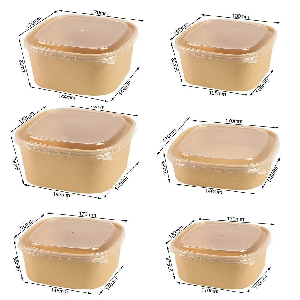 10pcs/set Disposable Lunch Box Kraft Paper Square Lunch Box Fast Food Packing Boxes Paper Bowls With Lid Household Bento Boxes