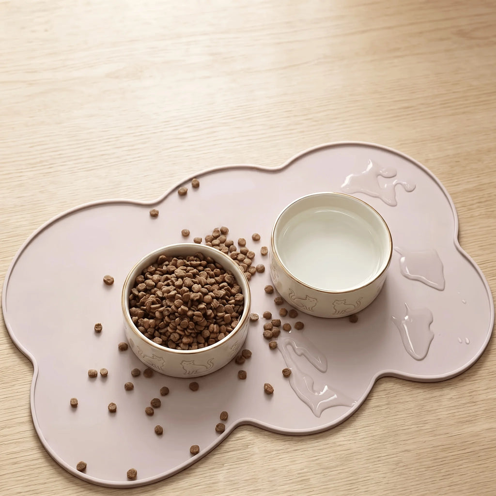Pet Feeding Mat For Dogs & Cats, Thin Silicone Waterproof Cat Food Mat Cat Bowl Mat With Raised Edge, Cat Placemat