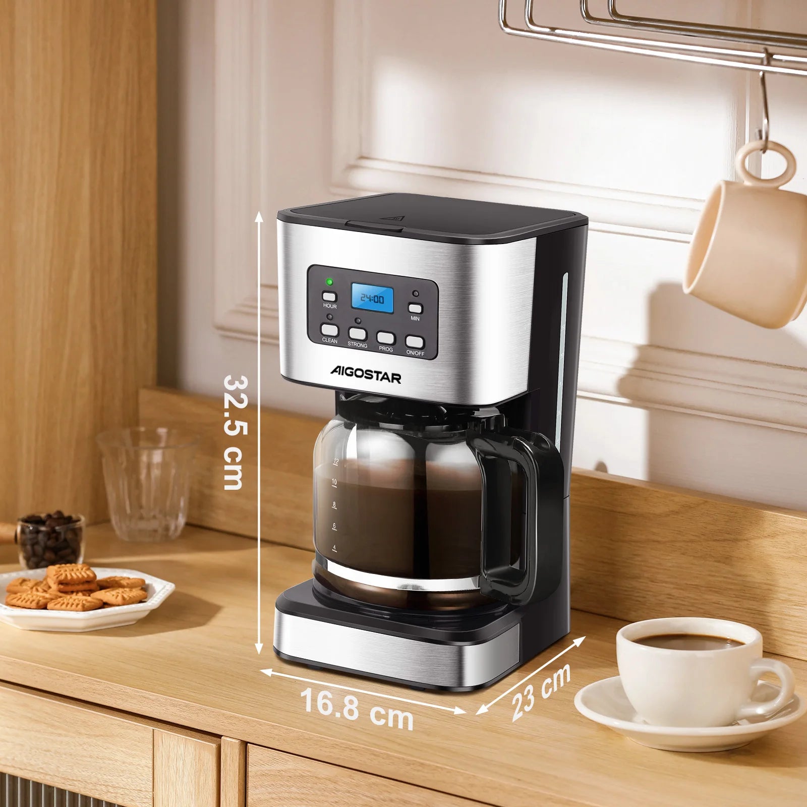 Electric Drip Coffee Maker, with Reusable Filter, Lcd Screen, 24-Hour Programmable, Self-Cleaning, 12-Cup Capacity, 950W