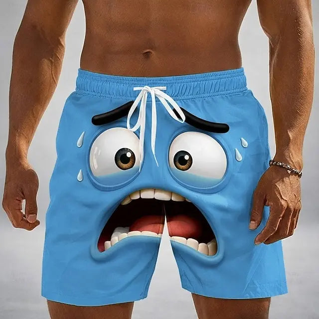 Men's Optical Illusion 3D Cartoon Smile Face Swim Trunks Swim Shorts Board Shorts Mid Waist Hawaiian Beach Shorts Vacation Wear