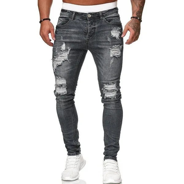 2026 Spring Summer New Men Denim Pants Casual Slim Fit Skinny Ripped Versatile Fashion Long Jeans Men
