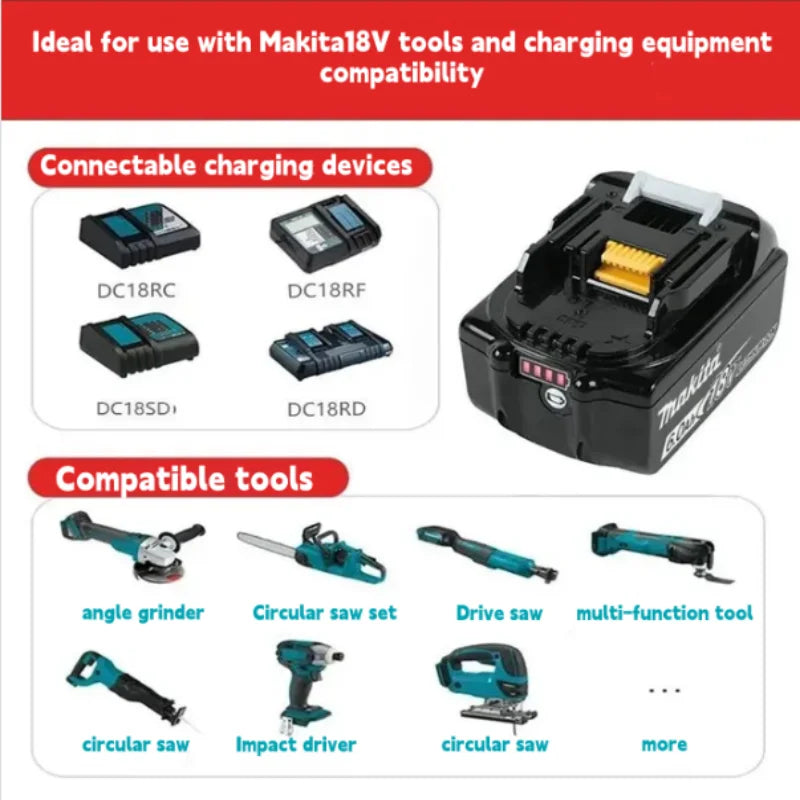 100% Authentic Makita 6.0AH18V Battery, Makita 18V tools battery for Makita 18v BL1860B BL1850B BL1840 BL1830 BL1815