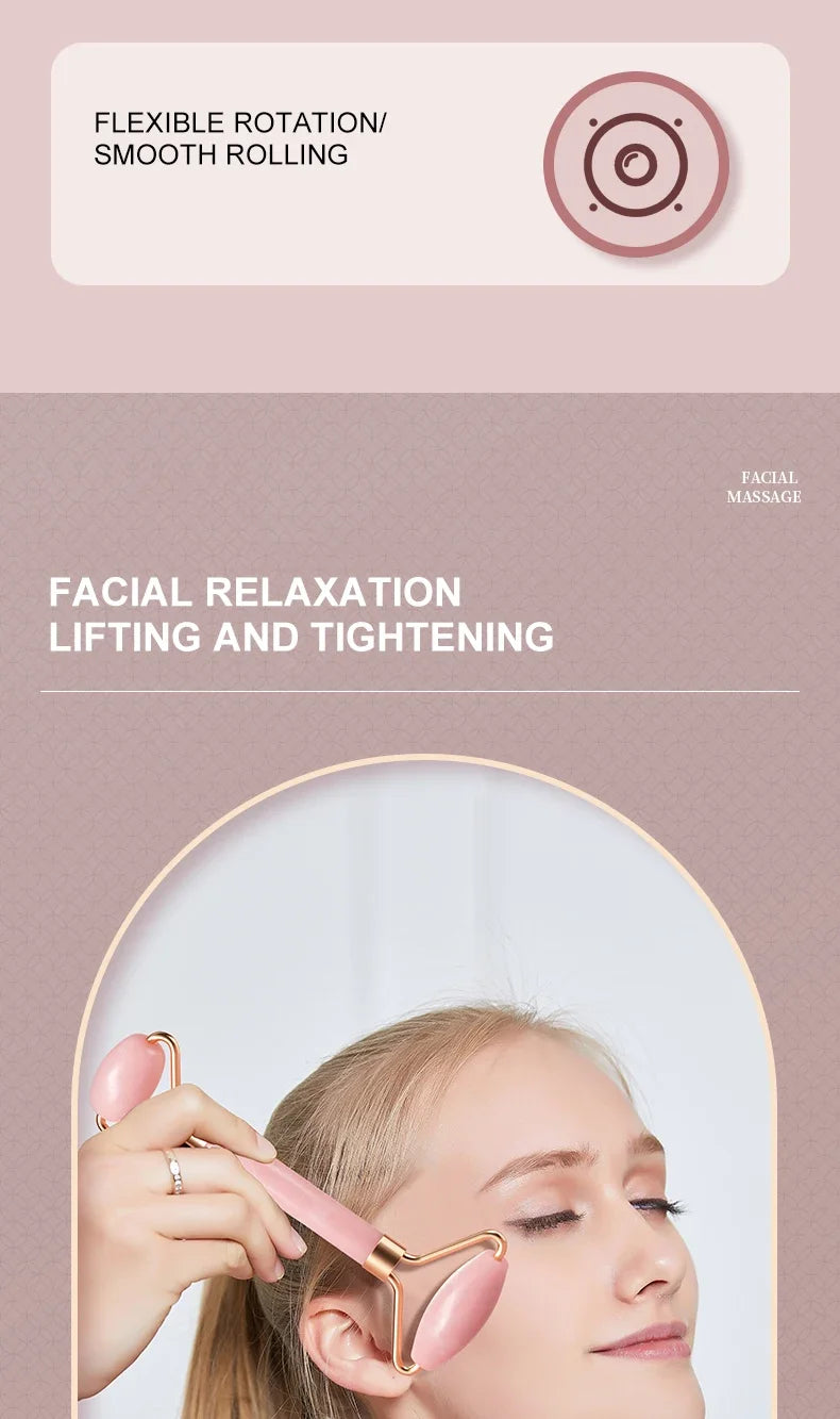 Dual Size Facial Massage Kit Double End Roller Heart Shape Gua Sha Board Skin Lifting Puffiness Reducing Home Spa Beauty Tool