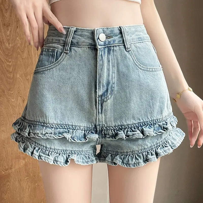 Denim Shorts 2025 Summer Thin High-waisted A-shaped Straight Hot Pants