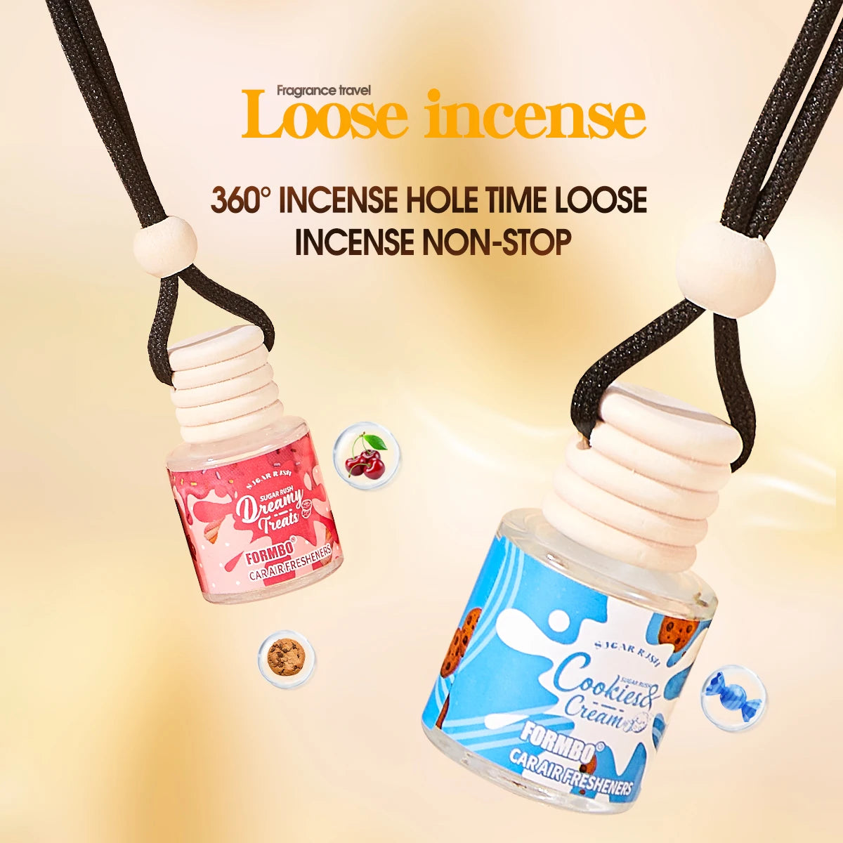 Car Air Freshener Hanging Perfume Bottle Cookies & Cream Cherry Luxe Dreamy Treats Scent Auto Rearview Mirror Pendant Deodorant