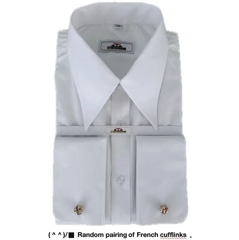 Men's classic shirt retro fashion brand long pointed collar - French cuffs authentic retro custom shirt business party social