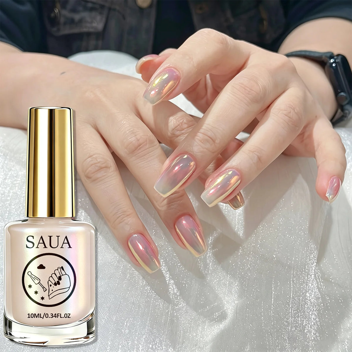 Colorful Aurora Polarized Nude Nail Polish 10ML, Gentle Versatile Color, Easy Application, Quick Dry, Glossy Transparent