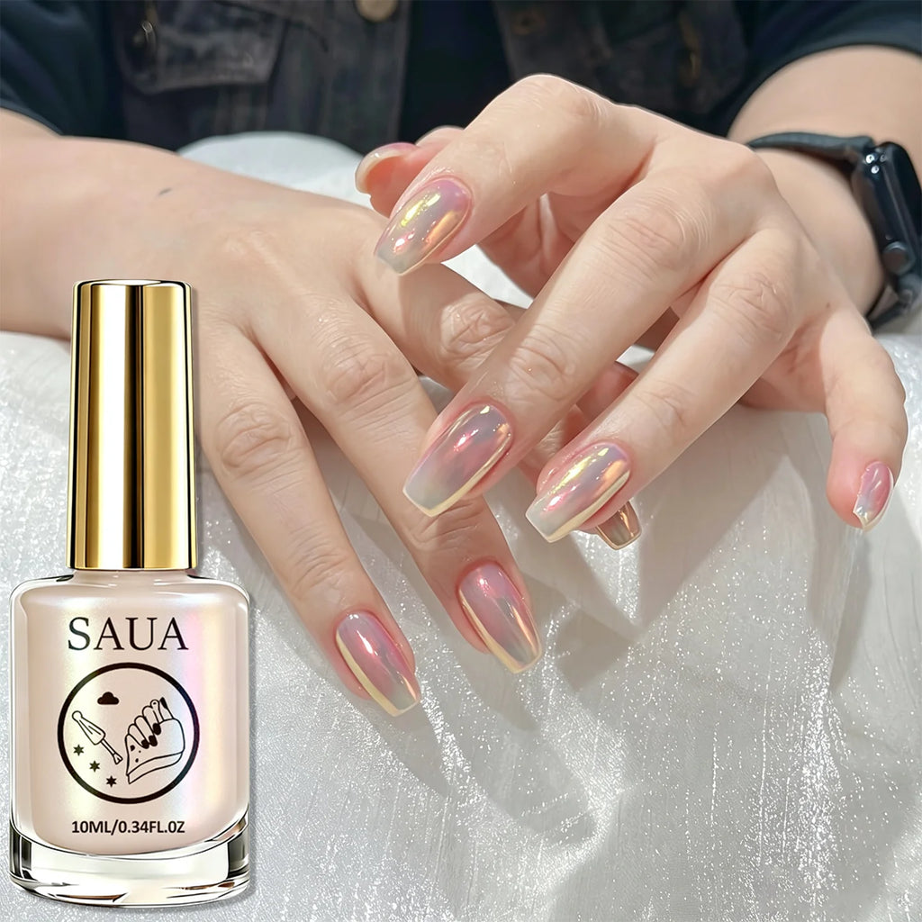 Colorful Aurora Polarized Nude Nail Polish 10ML, Gentle Versatile Color, Easy Application, Quick Dry, Glossy Transparent
